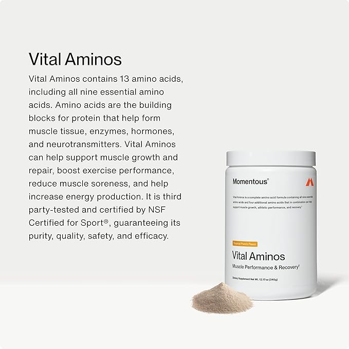 Momentous Vital Aminos Powder Supplement - BCAA & EAA - Tropical Punch - NSF Certified for Sport