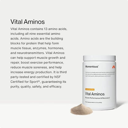 Momentous Vital Aminos Powder Supplement - BCAA & EAA - Tropical Punch - NSF Certified for Sport