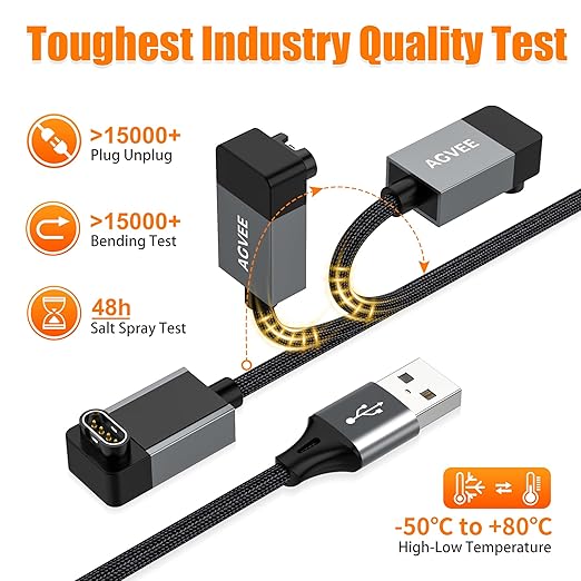 AGVEE 2 Pack 6.6ft Charger for Garmin Watch, L-Shape Zero Gap Charging Cable for Fenix, Forerunner