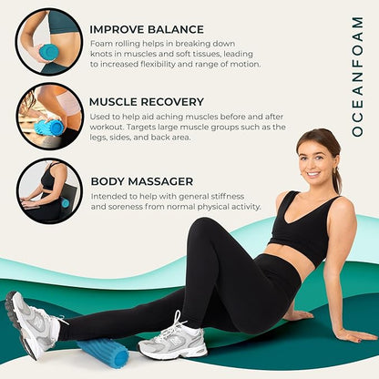 Oceanfoam Ripple Travel Foam Roller (11" x 3.35") Firm Mini Foam Roller for Physical Therapy, Deep