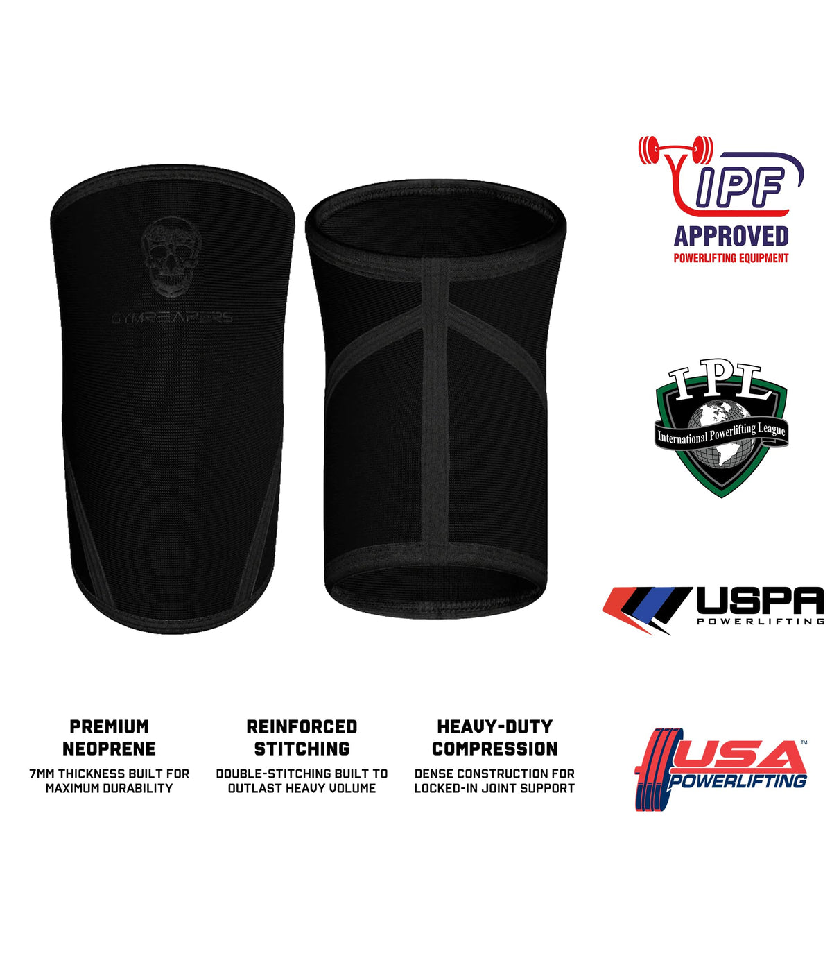 Gymreapers Knee Sleeves (1 Pair) with Gym Bag - IPF Approved - Support Compression Brace for