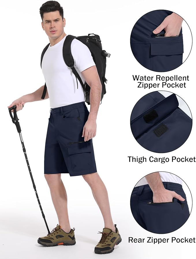 CRYSULLY Men's Hiking Cargo Shorts Outdoor Summer Lightweight Quick Dry Work Casual Shorts with 5