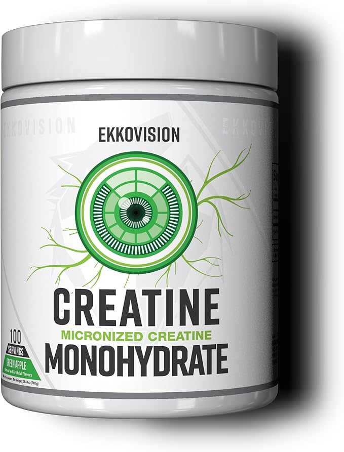Ekkovision Creatine Monohydrate Powder, Micronized, Green Apple, Pre Workout & Post Workout