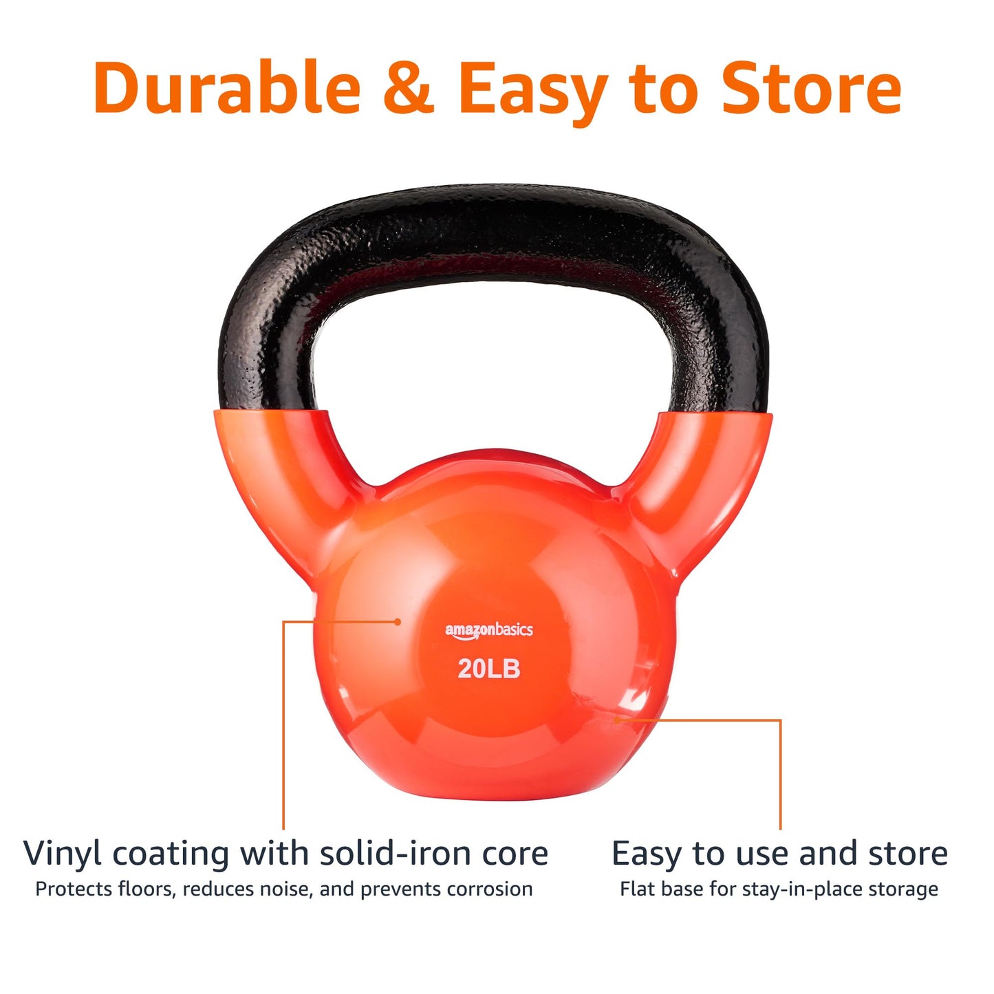 Amazon Basics Vinyl Coated Cast Iron Kettlebell for Strength Training, 20 Pounds, Textured Wide