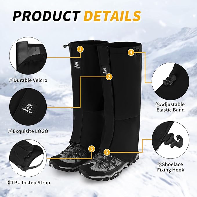 Leg Gaiters 100% Waterproof Adjustable Shoe Snow Boot Guard Gators for Hiking Shoe Cover Hunting