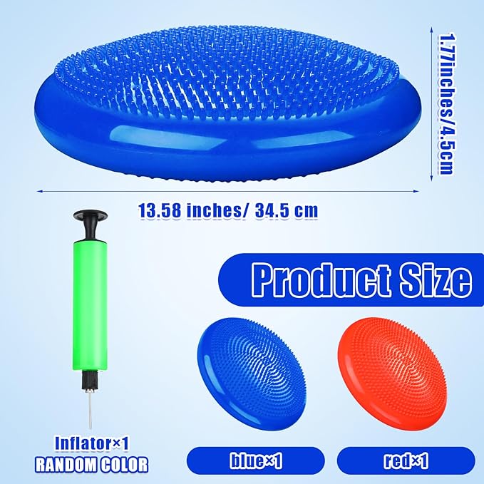 2 Pcs Wiggle Seat Inflated Wobble Cushion Flexible Balance Disc with Air Pump for Core Stability