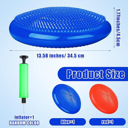2 Pcs Wiggle Seat Inflated Wobble Cushion Flexible Balance Disc with Air Pump for Core Stability
