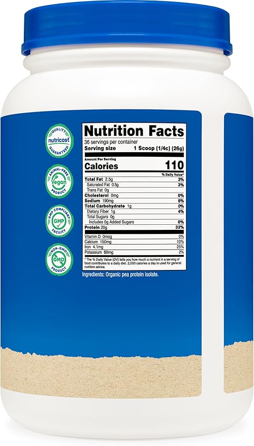 Nutricost Organic Pea Protein Isolate Powder (2LBS) - Unflavored, Certified USDA Organic, Protein