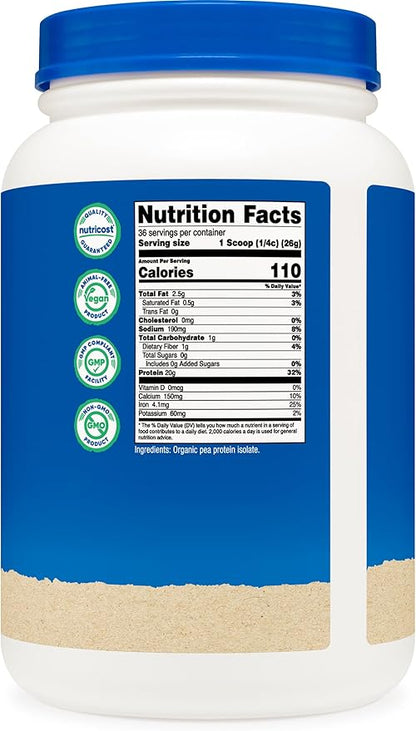 Nutricost Organic Pea Protein Isolate Powder (2LBS) - Unflavored, Certified USDA Organic, Protein