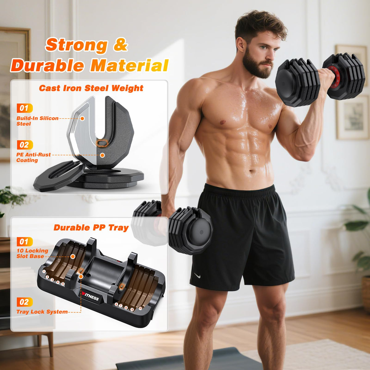 XDDIAS Adjustable Dumbbells Set of 2, Weight Set at Home (55LB 10-Level)