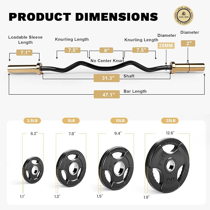 LIONSCOOL Premium 4ft/4.9ft/6ft Barbell for Strength Training and Olympic Weightlifting, 2 Inch Bar