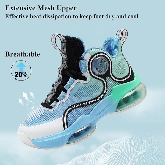 VITUOFLY Kids Basketball Shoes Boys Air Cushion Sneakers Girls Mid Top School Hoops Shoes Non-Slip