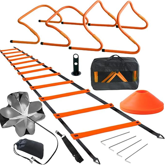 TOCO FREIDO Speed&Agility Training Set – 20ft Agility Ladder Set with 12 Rungs, 4 Adjustable
