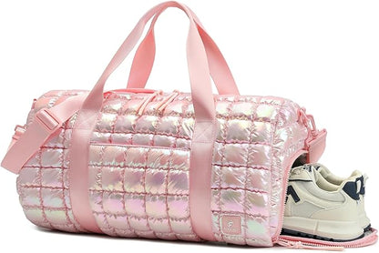 Quilted Duffel Bag for Women, Puffer Gym Duffle Bag with Shoe Compartment Lightweight Large
