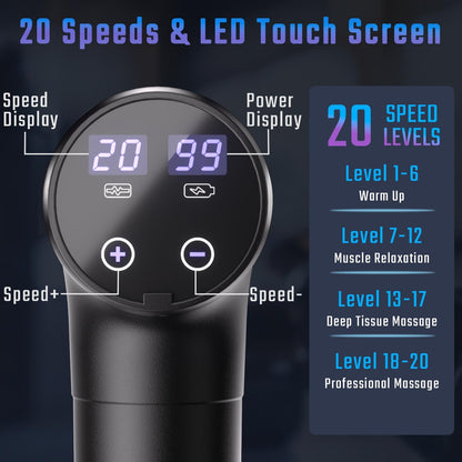 cotsoco Massage Gun Deep Tissue, Muscle Massage Gun with 9 Attachment Heads 20 Speeds & Silent