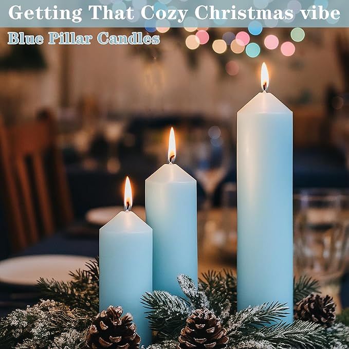 36 Pcs Blue Pillar Candles Bulk Set，Hurricane Candlesï¼? Different Lengths (12 Each)，Dripless