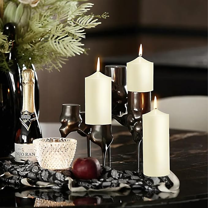 Pillar Candles 3 x 4, 6, and 8 inches, Large Handmade Candles Set of 3, Ivory Decorative Candles