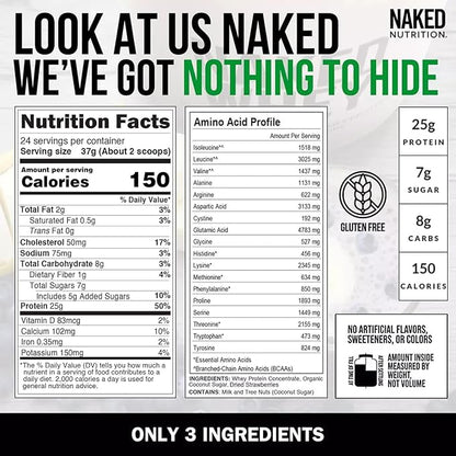 NAKED Strawberry Whey Protein Powder, Only 3 Ingredients, 25g Grass Fed Whey Protein Powder, Aid