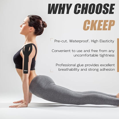 CKeep 4 Rolls Kinesiology Tape, Original Cotton Elastic Athletic Tape, 20 Precut 10" Strips Each