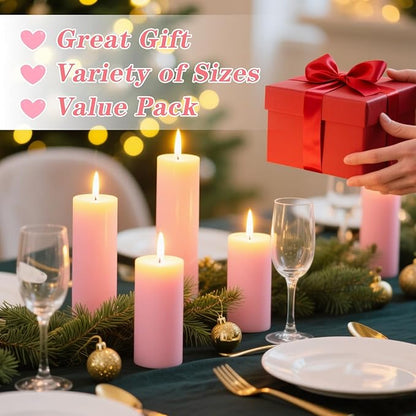 36 Pcs Pink Pillar Candles Bulk Set，Hurricane Candlesï¼? Different Lengths (12 Each)，Dripless