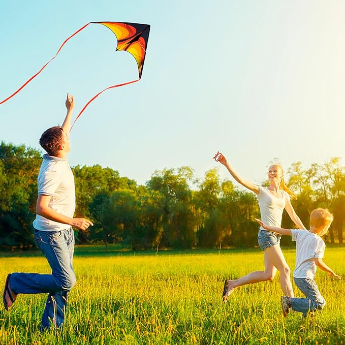 Red Large Delta Kite Flying Toys for Kids & Adults Easy to Fly，Kites Handle Line Outdoor Sports