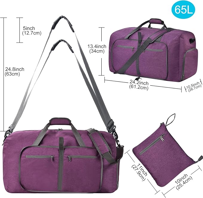 Felipe Varela Duffle Bag with Shoes Compartment and Adjustable Strap,Foldable Travel Duffel Bags