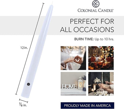 Colonial Candle Unscented Taper Candle, Handipt Collection, White, 12 In, Pack of 12 - Up to 10