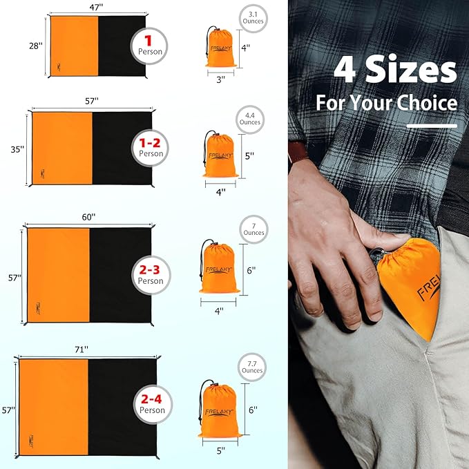 Frelaxy Pocket Picnic Blanket, Waterproof Sandproof Beach Mat, Compact Camping Tarp for Festivals