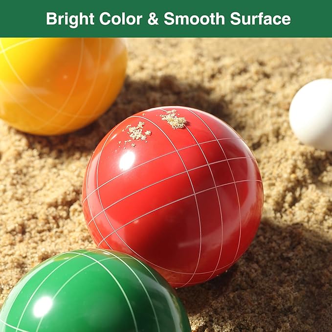 Bocce Balls Set, 90mm Regulation Size and Weight, Durable Beach/Yard/Lawn Game for Kids, Adults and