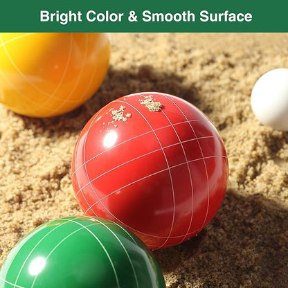 Bocce Balls Set, 90mm Regulation Size and Weight, Durable Beach/Yard/Lawn Game for Kids, Adults and