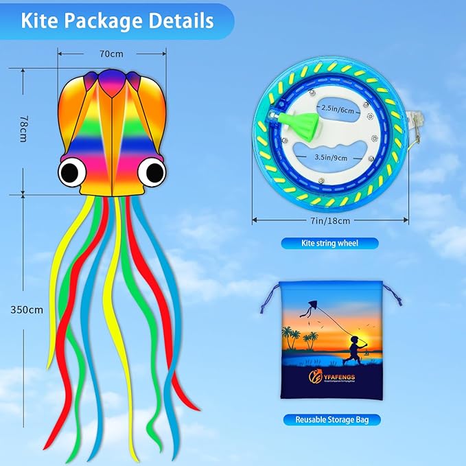 Large Octopus Kites for Kids & Adults,Big Kite for Beginners, Kites for Kids Ages 4-8,Outdoors