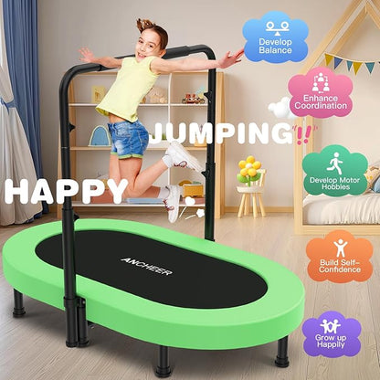 ANCHEER 56" Double Mini Trampoline for Kids, Mini Rebounder with 5-Level Adjustable Handle