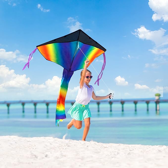 JOYIN 3 Packs Delta Multicolor Kite Warm and Cold Color Easy to Fly for Kids and Adults with 262.5