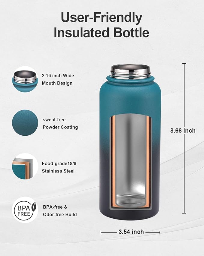 32oz Insulated Water Bottle,Stainless Steel Vacuum Water Bottle, BPA-Free & Leakproof -with