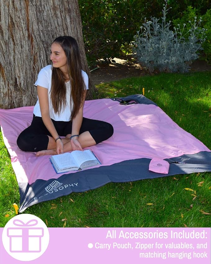ECCOSOPHY Sand Proof Beach Blanket - 100% Waterproof Picnic Blanket 60x55 - Outdoor Compact Pocket