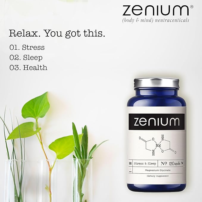 Zenium - Magnesium Glycinate 600 mg per Serving, 120 Capsules | Relieve Stress, Tension, Worry