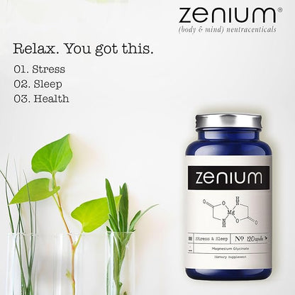 Zenium - Magnesium Glycinate 600 mg per Serving, 120 Capsules | Relieve Stress, Tension, Worry