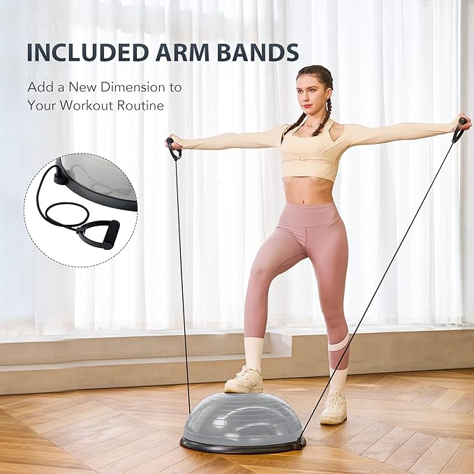 ZELUS Balance Ball Trainer with Resistance Bands and Foot Pump, Inflatable Yoga Ball for Home Gym