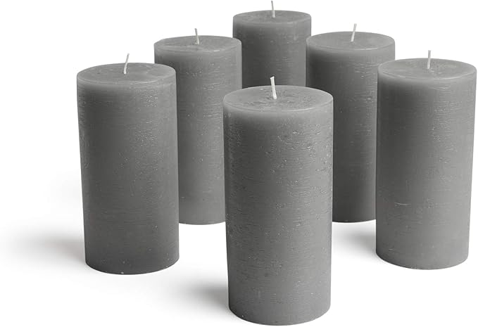 Mottled Pillar Candles by Bask - Set of 6-3" x 6" Dripless Unscented Candles in Grey for Home