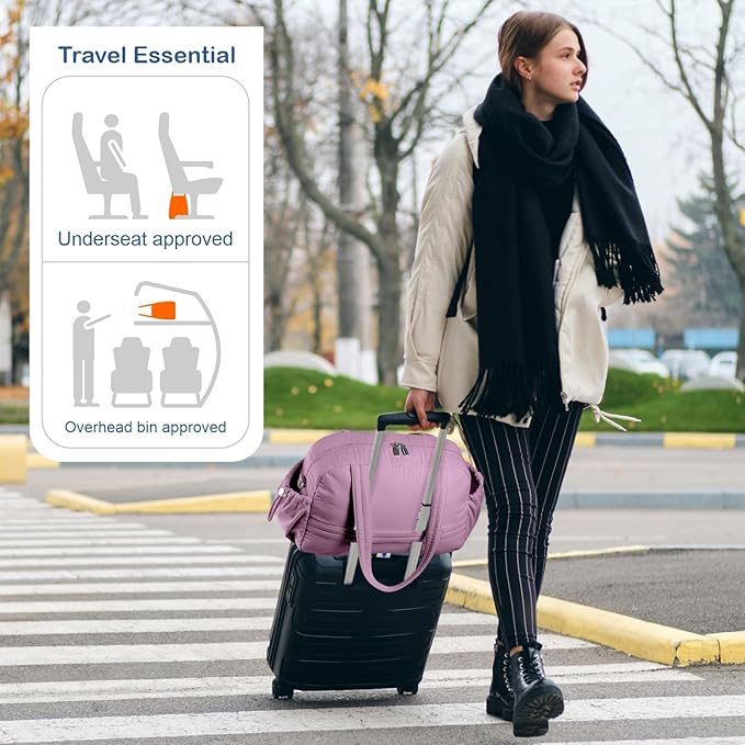 TOPDesign Travel Duffel Bag for Women, Puffer Gym Bag Sports Tote with Wet Pocket, Carry On