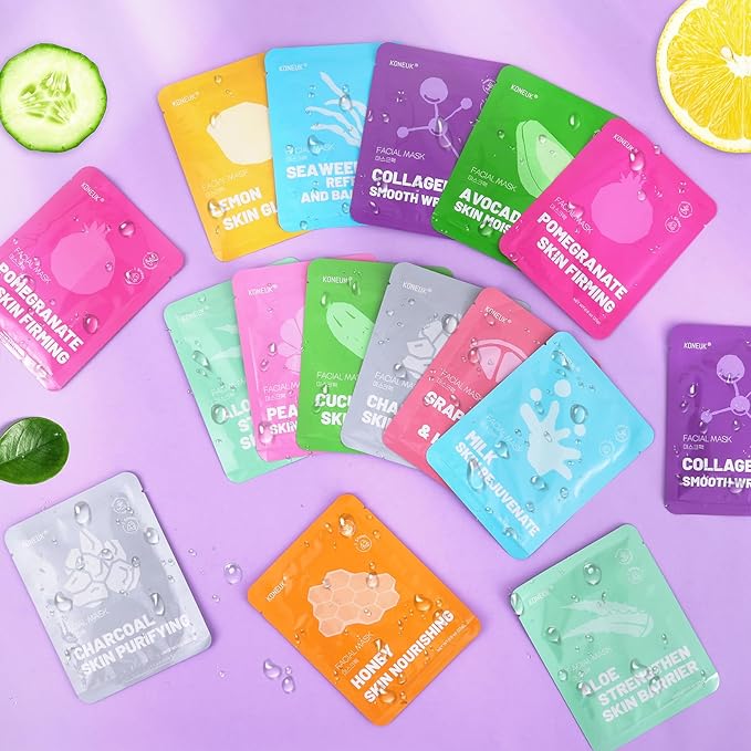 24 Pack Sheet Hydrating Face Masks Skincare, Soothing & Moisturizing Face Mask for All Skin Types