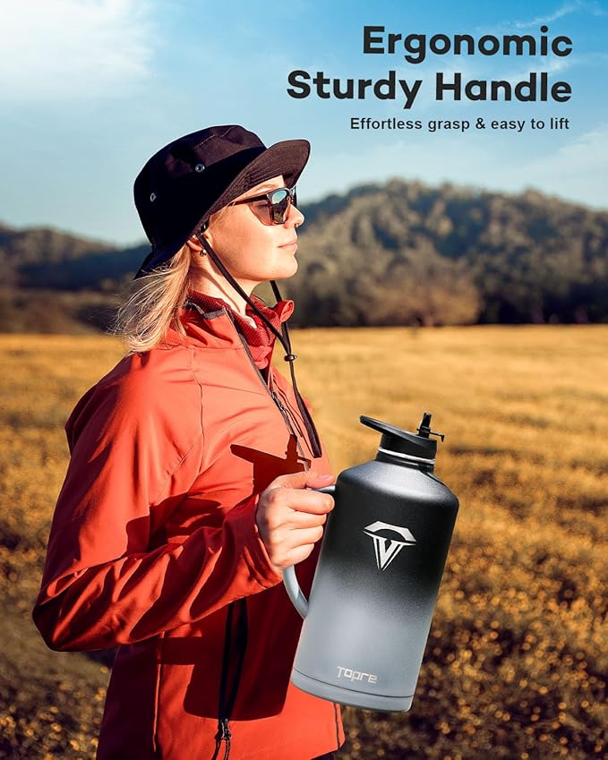 128 oz Insulated Water Bottle with Straw and Lid, One Gallon Stainless Steel Cup with