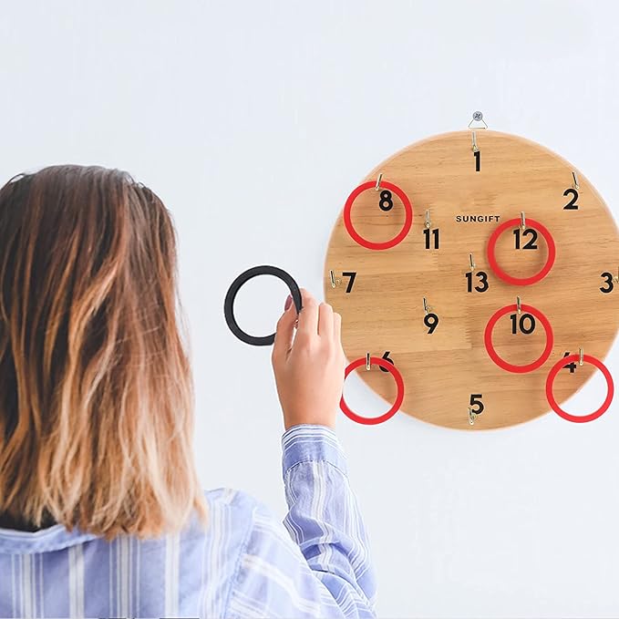 SUNGIFT Hook Ring Toss Game for Adults & Kids - Yard Hooky Ring Tossing Games - Hookie Wall Game