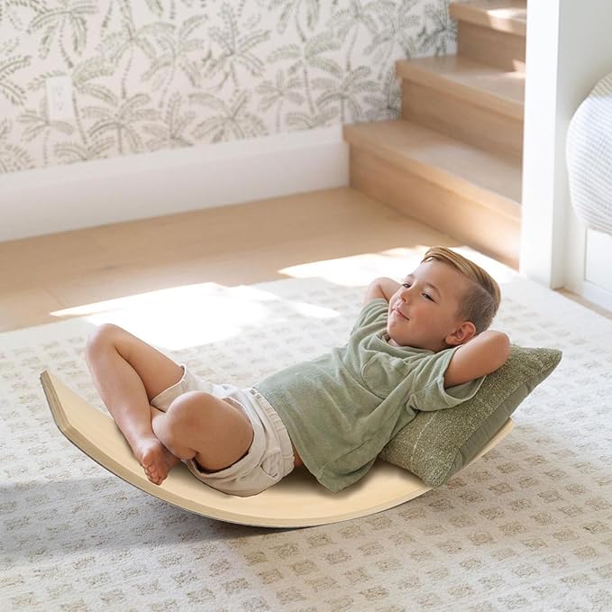 Gentle Monster Wooden Wobble Balance Board, 35 Inch Rocker Board Natural Wood, Kids Toddler Open
