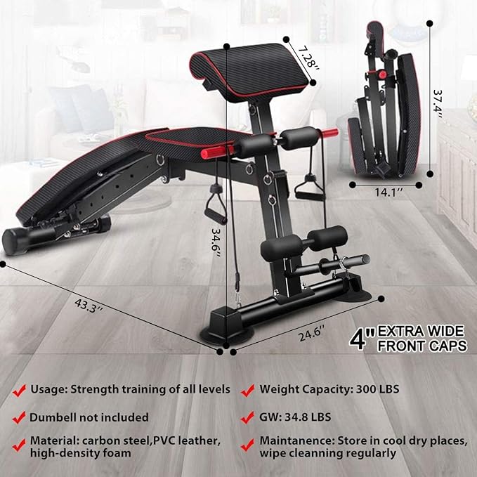 Adjustable Weight Bench - Utility workout Benches for Exercise, Free Installation Design for