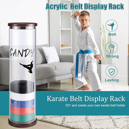 Tatuo 20 Belts Acrylic Karate Belt Display Rack with 6 Sheets Stickers Martial Arts Belt Display