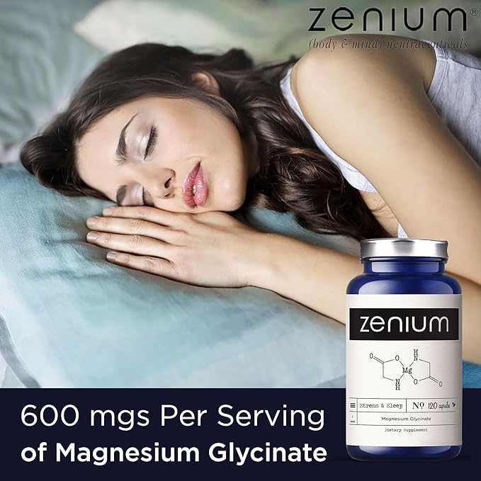 Zenium - Magnesium Glycinate 600 mg per Serving, 120 Capsules | Relieve Stress, Tension, Worry
