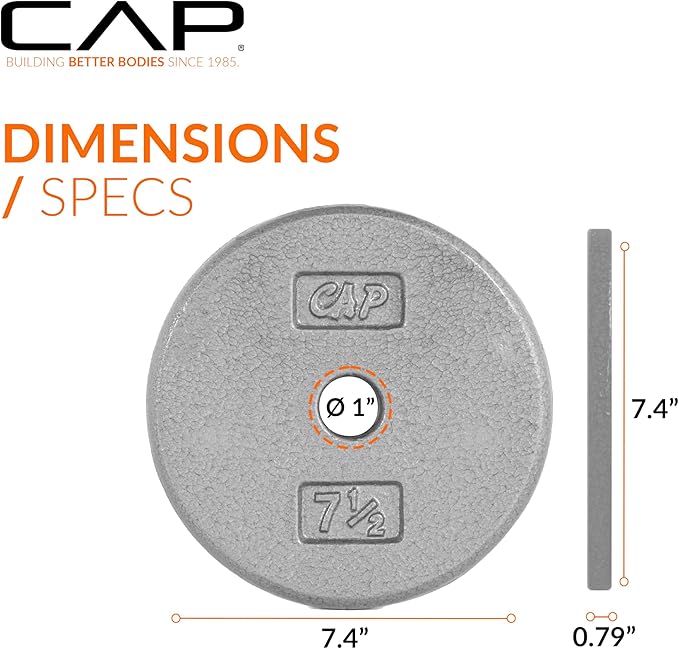 CAP Barbell Standard 1-Inch Cast Iron Weight Plates - Singles & Sets | 1.25-50 lbs | Multiple