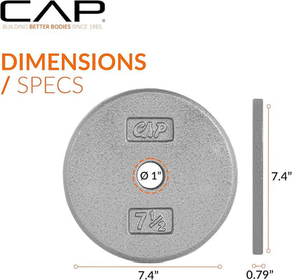 CAP Barbell Standard 1-Inch Cast Iron Weight Plates - Singles & Sets | 1.25-50 lbs | Multiple