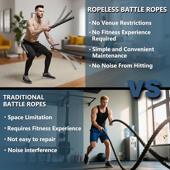 Ropeless Battle Rope for Home Gym, Strength Training,Portable Workout Ropes for HIIT Workouts